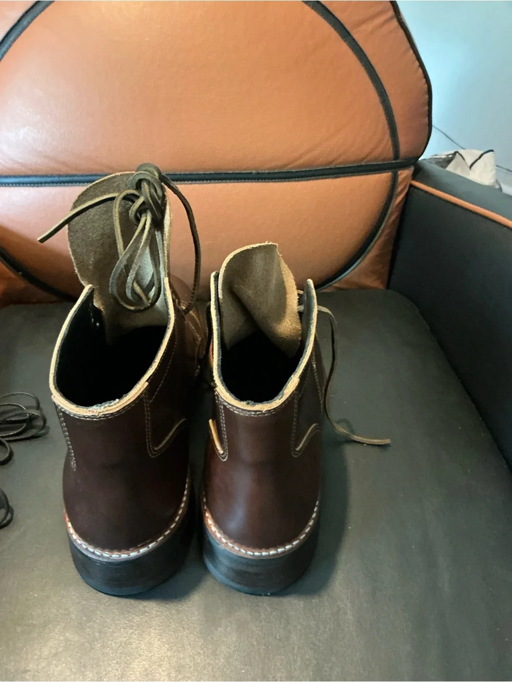Thursday Boot Company Brown Leather Derby Shoes with Tan Suede Tongue